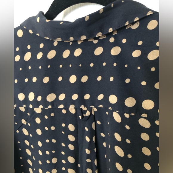 L Black & Tan Polkadot Button Down Blouse - Picture 9 of 12